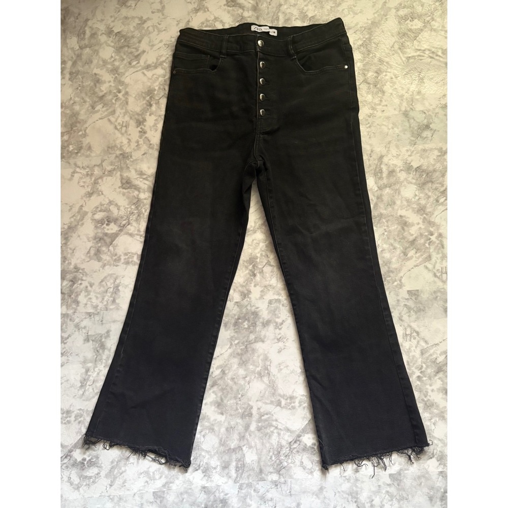 Zara Black High Rise Button Fly Raw Hem‎ Jeans Size 10